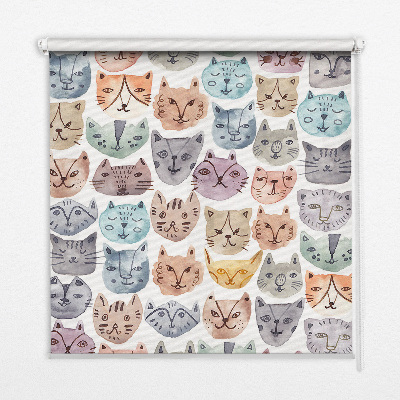 Fabric roller blind Colorful cat faces