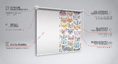 Fabric roller blind Colorful cat faces