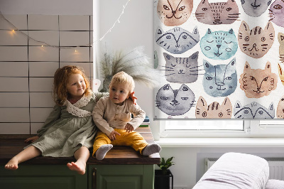 Fabric roller blind Colorful cat faces