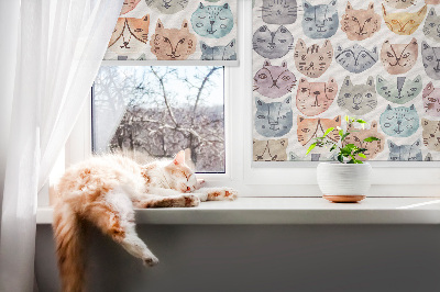 Fabric roller blind Colorful cat faces