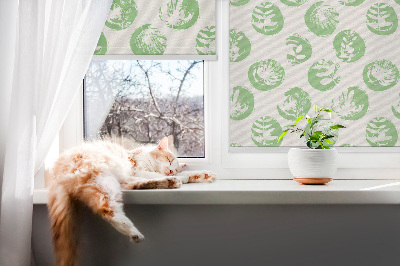 Fabric roller blind Plants reflected on green circles