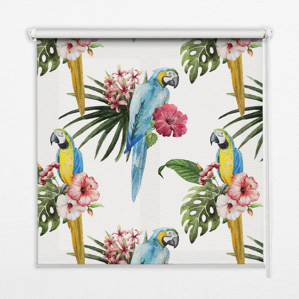 Roller blind for large window Parrot on flowers