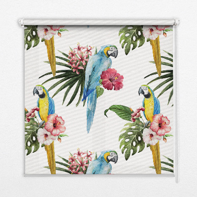 Roller blind for large window Parrot on flowers