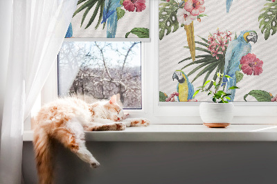 Roller blind for large window Parrot on flowers