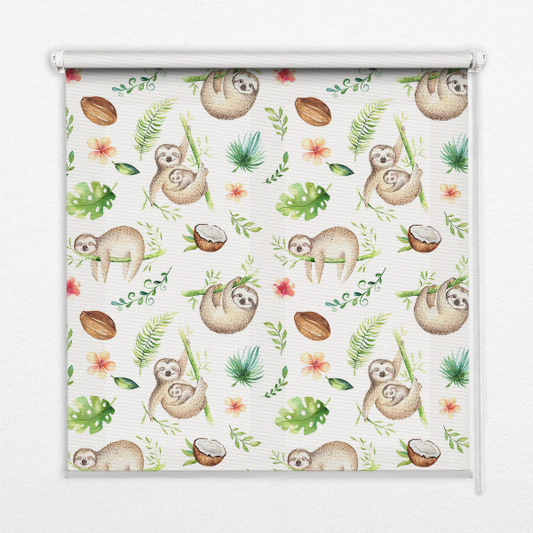 Fabric roller blind Sloths and plants