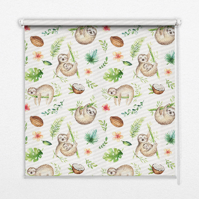 Fabric roller blind Sloths and plants