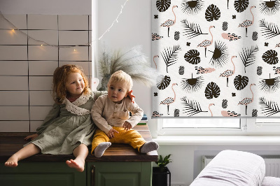 Modern roller blind Flamingos and leaves