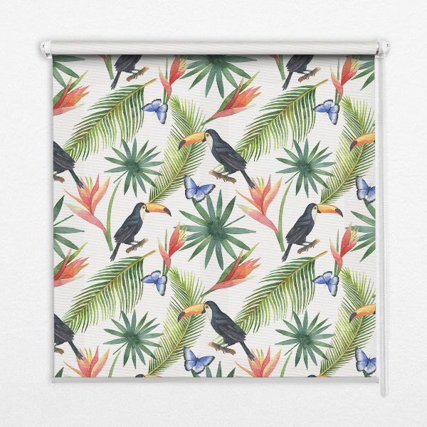 Fabric roller blind Toucans on flowers