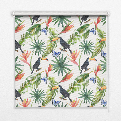Fabric roller blind Toucans on flowers