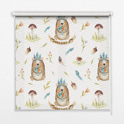 Modern roller blind Teddy bears and plants