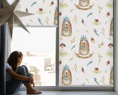 Modern roller blind Teddy bears and plants