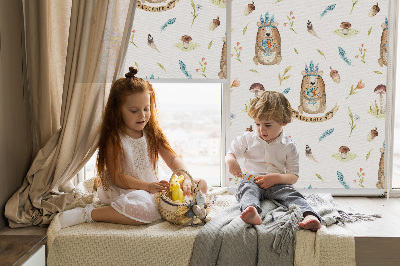 Modern roller blind Teddy bears and plants