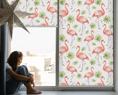 Roller blind for large window Flamingo and leaves