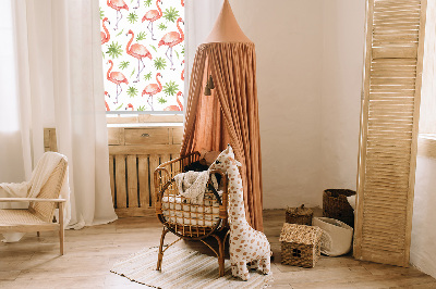 Roller blind for large window Flamingo and leaves