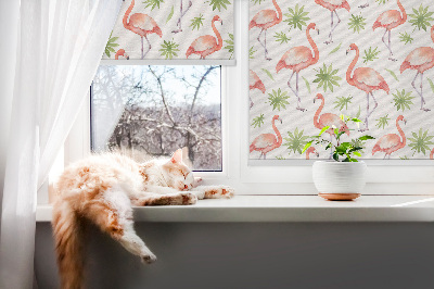Roller blind for large window Flamingo and leaves