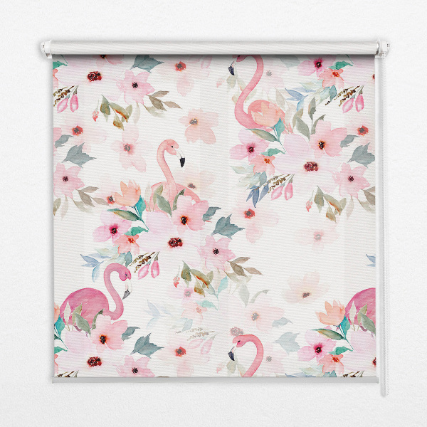 Fabric roller blind Flamingos among the flowers