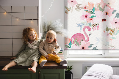 Fabric roller blind Flamingos among the flowers