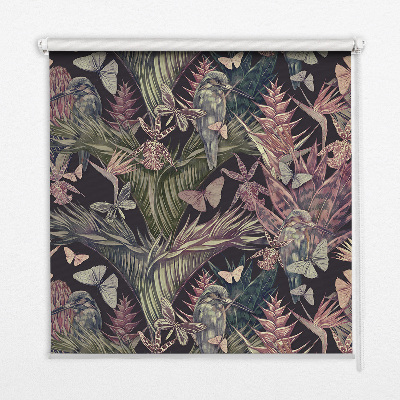 Modern roller blind Exotic plants and birds