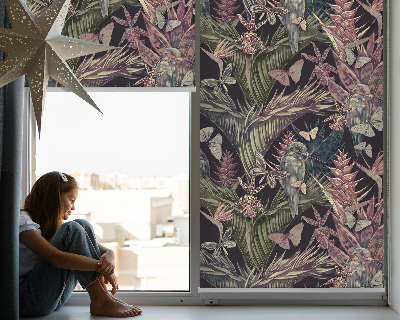 Modern roller blind Exotic plants and birds