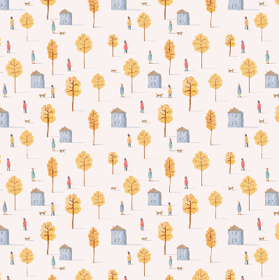 Roller blind for large window Houses among the trees
