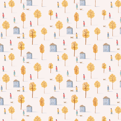 Roller blind for large window Houses among the trees