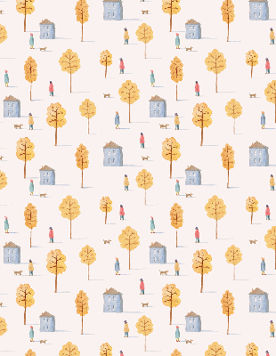 Roller blind for large window Houses among the trees
