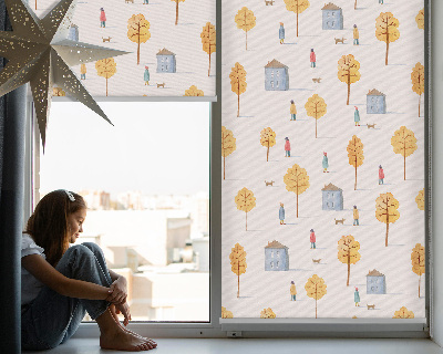 Roller blind for large window Houses among the trees