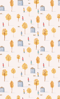 Roller blind for large window Houses among the trees