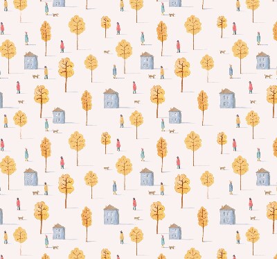 Roller blind for large window Houses among the trees