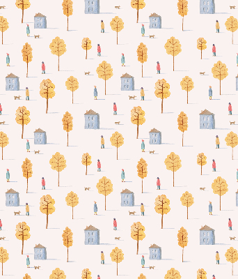 Roller blind for large window Houses among the trees