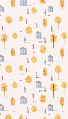 Roller blind for large window Houses among the trees