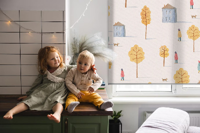 Roller blind for large window Houses among the trees