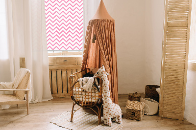 Roller blind for large window Horizontal pink zigzags
