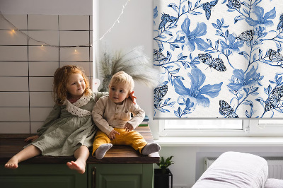 Roller blind for large window Blue butterflies