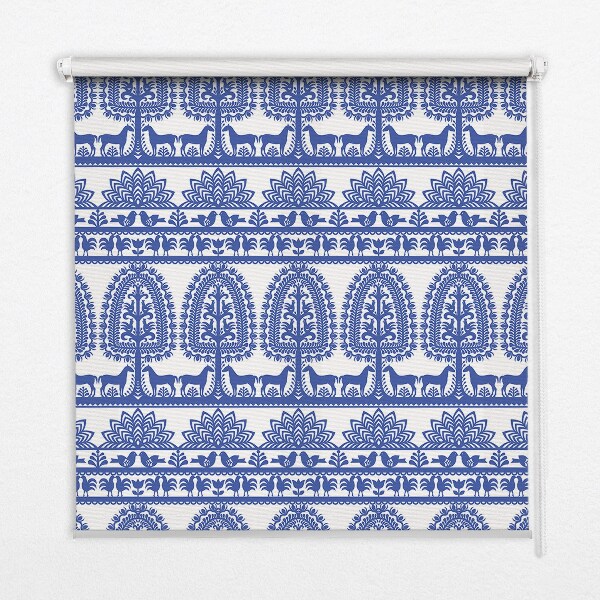 Roller blind for large window Blue pattern