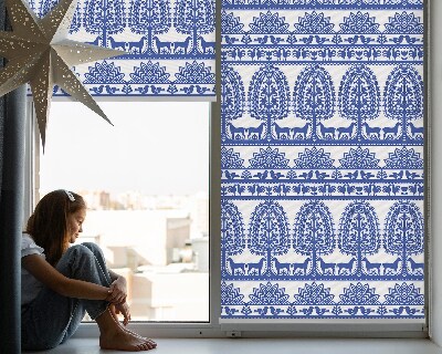 Roller blind for large window Blue pattern