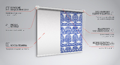 Roller blind for large window Blue pattern