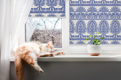 Roller blind for large window Blue pattern