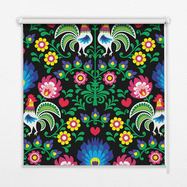 Roller blind for large window Colorful roosters
