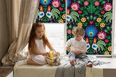 Roller blind for large window Colorful roosters