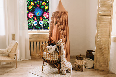 Roller blind for large window Colorful roosters