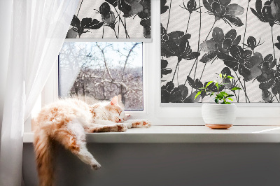 Fabric roller blind Black flowers