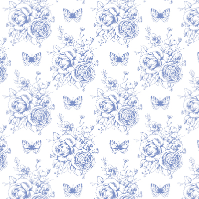 Fabric roller blind Blue flowers and butterflies