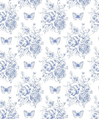 Fabric roller blind Blue flowers and butterflies