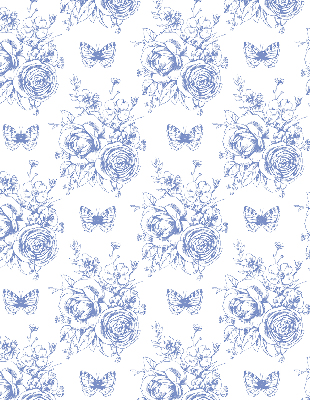 Fabric roller blind Blue flowers and butterflies
