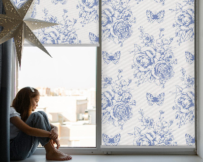 Fabric roller blind Blue flowers and butterflies