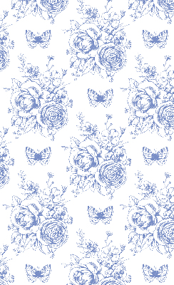 Fabric roller blind Blue flowers and butterflies