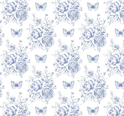 Fabric roller blind Blue flowers and butterflies