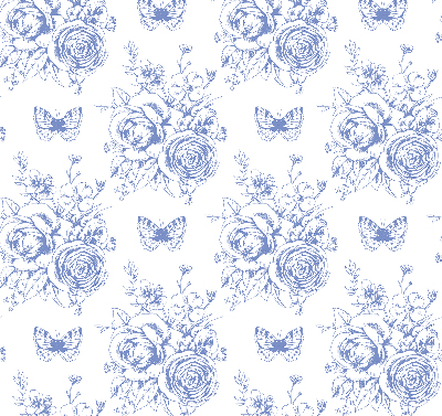 Fabric roller blind Blue flowers and butterflies