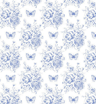Fabric roller blind Blue flowers and butterflies